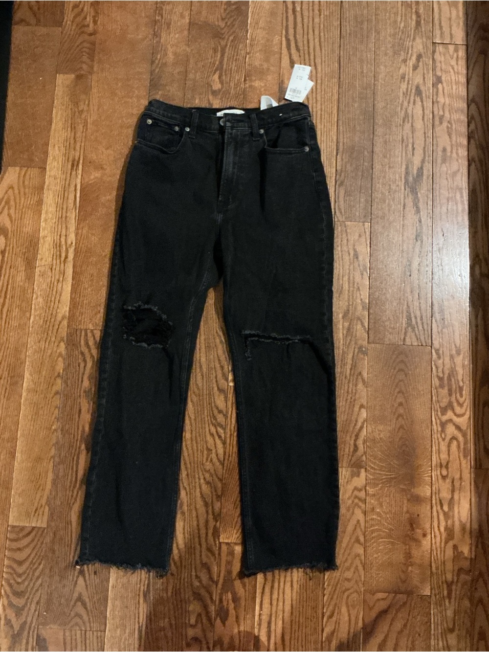 Abercrombie & Fitch Black Straight-Leg Distressed Jeans